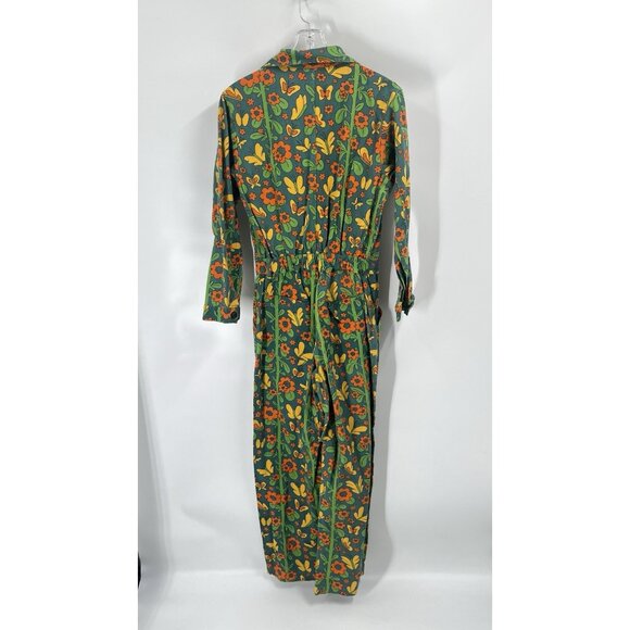 Big Bud Press Green Floral Butterfly Long Sleeve Jumpsuit Boilersuit Sz M - Picture 6 of 6